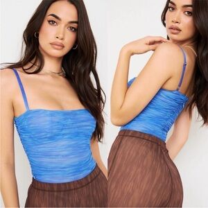 House of CB ‘Pearl’ Sky Blue Ruched Mesh Bodysuit